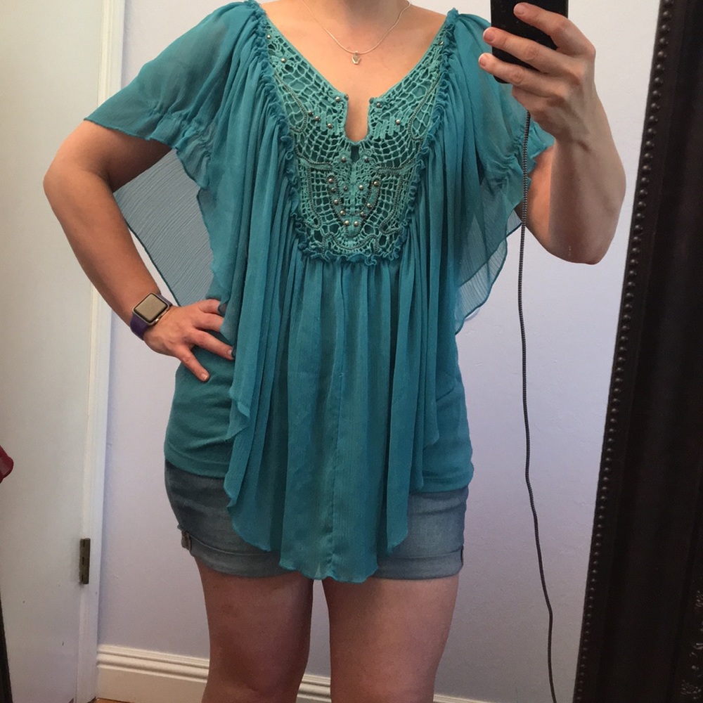 Georgeous Aqua Peasant Gypsy Butterfly Top